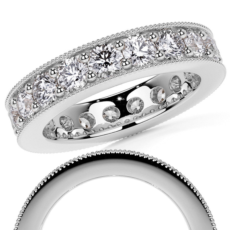 Round Brilliant Channel Bead with Milgrain Moissanite Eternity Ring 2.4ct - 2.7ct