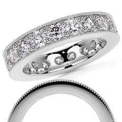 Round Brilliant Channel Bead with Milgrain Moissanite Eternity Ring 2.4ct - 2.7ct