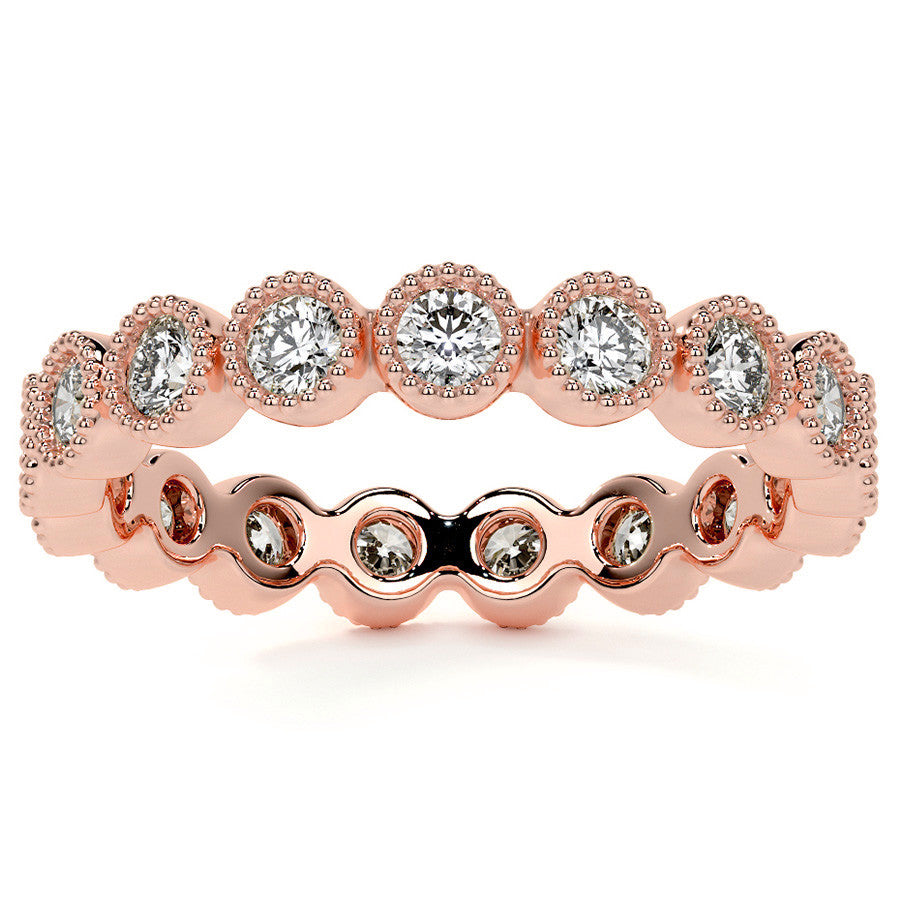 Round Brilliant Bezel Setting with Milgrain Moissanite Eternity Ring 0.8ct - 1.0ct