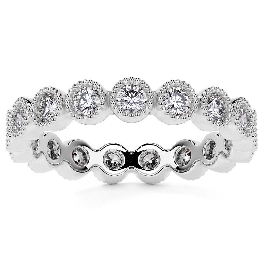 Round Brilliant Bezel Setting with Milgrain Moissanite Eternity Ring 0.8ct - 1.0ct