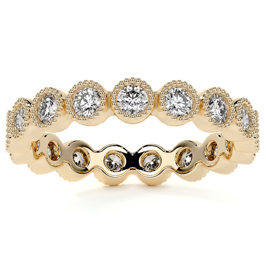 Round Brilliant Bezel Setting with Milgrain Moissanite Eternity Ring 0.8ct - 1.0ct