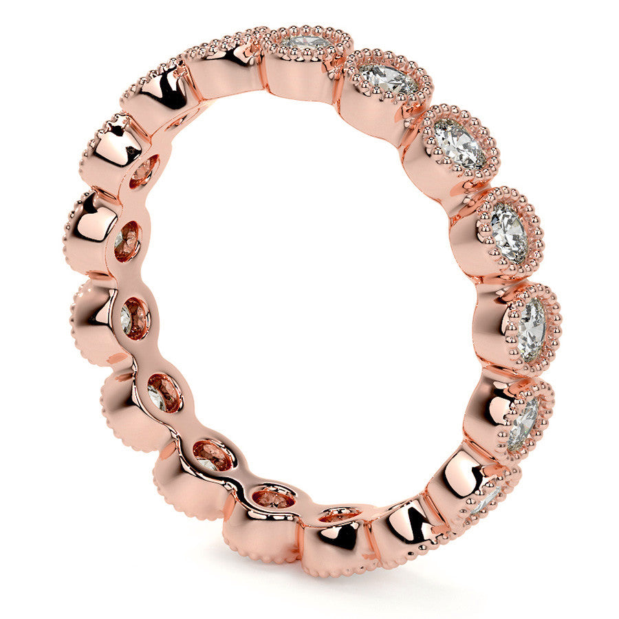 Round Brilliant Bezel Setting with Milgrain Moissanite Eternity Ring 0.8ct - 1.0ct