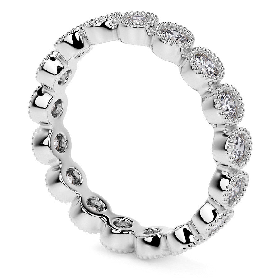 Round Brilliant Bezel Setting with Milgrain Moissanite Eternity Ring 0.8ct - 1.0ct