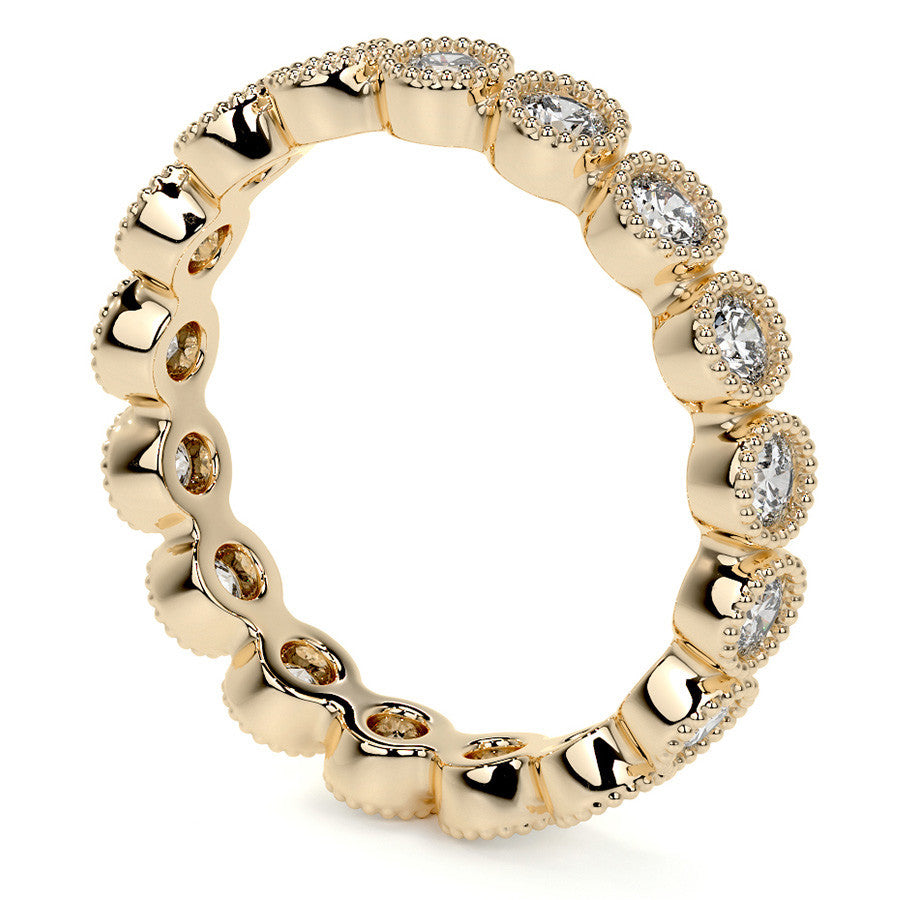 Round Brilliant Bezel Setting with Milgrain Moissanite Eternity Ring 0.8ct - 1.0ct