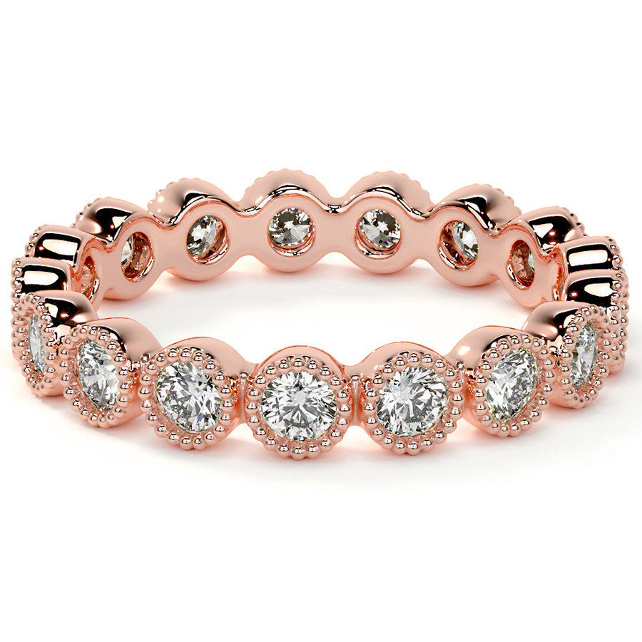 Round Brilliant Bezel Setting with Milgrain Moissanite Eternity Ring 0.8ct - 1.0ct