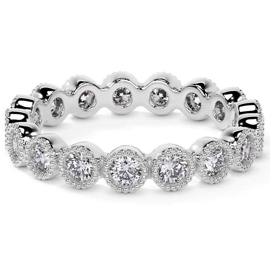 Round Brilliant Bezel Setting with Milgrain Moissanite Eternity Ring 0.8ct - 1.0ct