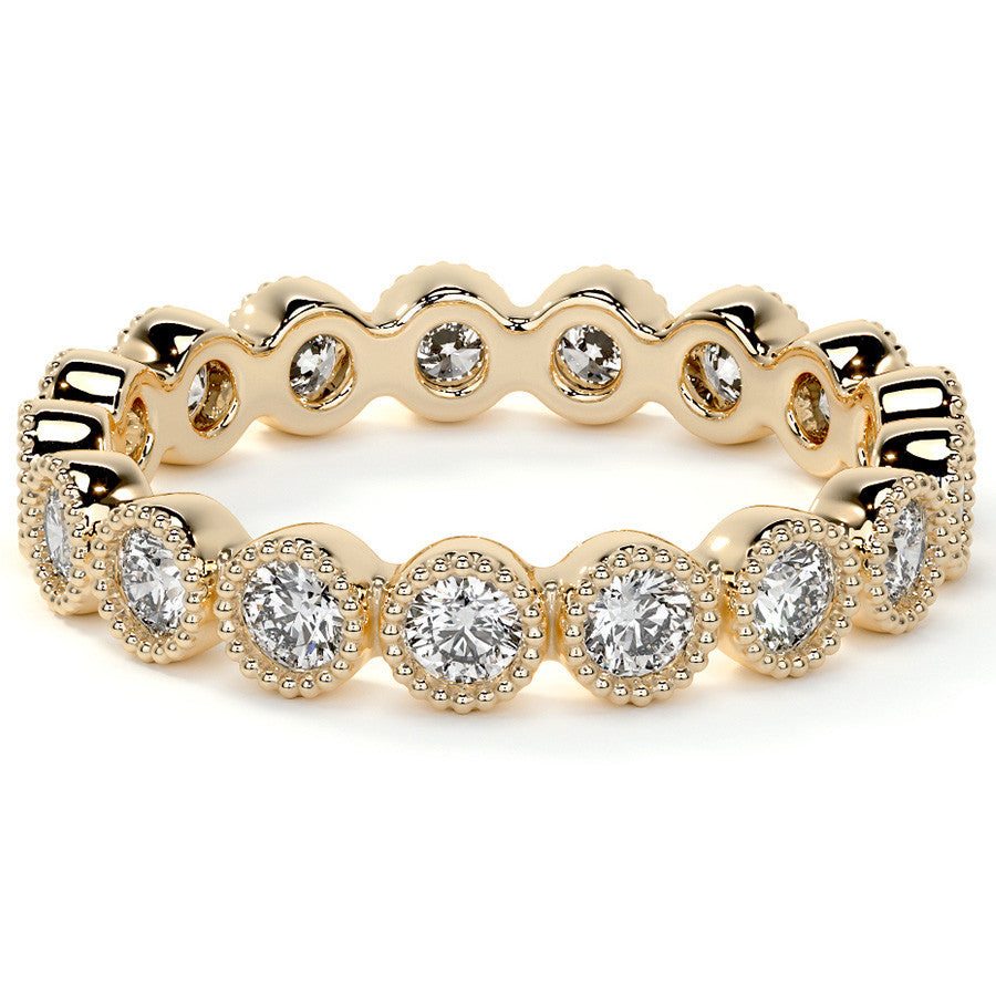 Round Brilliant Bezel Setting with Milgrain Moissanite Eternity Ring 0.8ct - 1.0ct