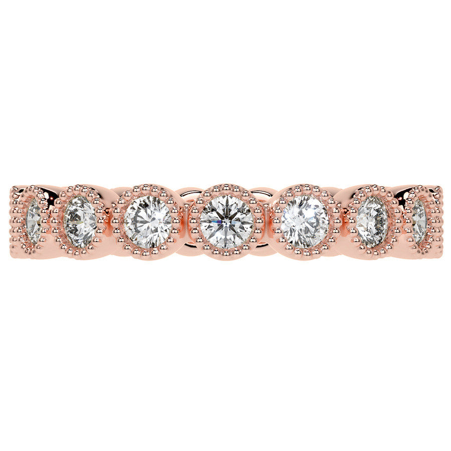 Round Brilliant Bezel Setting with Milgrain Moissanite Eternity Ring 0.8ct - 1.0ct
