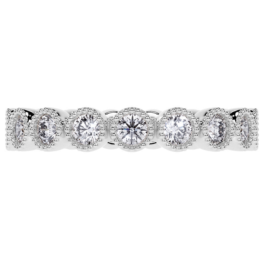 Round Brilliant Bezel Setting with Milgrain Moissanite Eternity Ring 0.8ct - 1.0ct