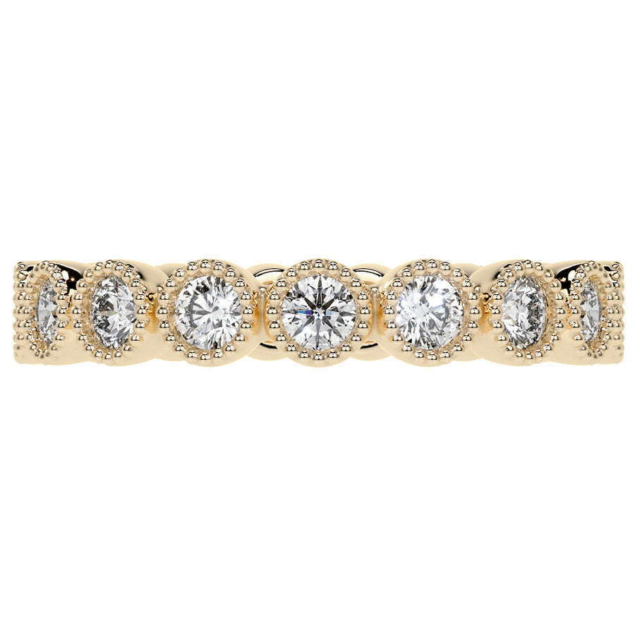 Round Brilliant Bezel Setting with Milgrain Moissanite Eternity Ring 0.8ct - 1.0ct
