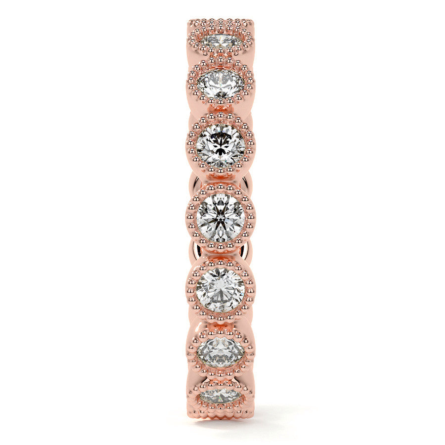 Round Brilliant Bezel Setting with Milgrain Moissanite Eternity Ring 0.8ct - 1.0ct
