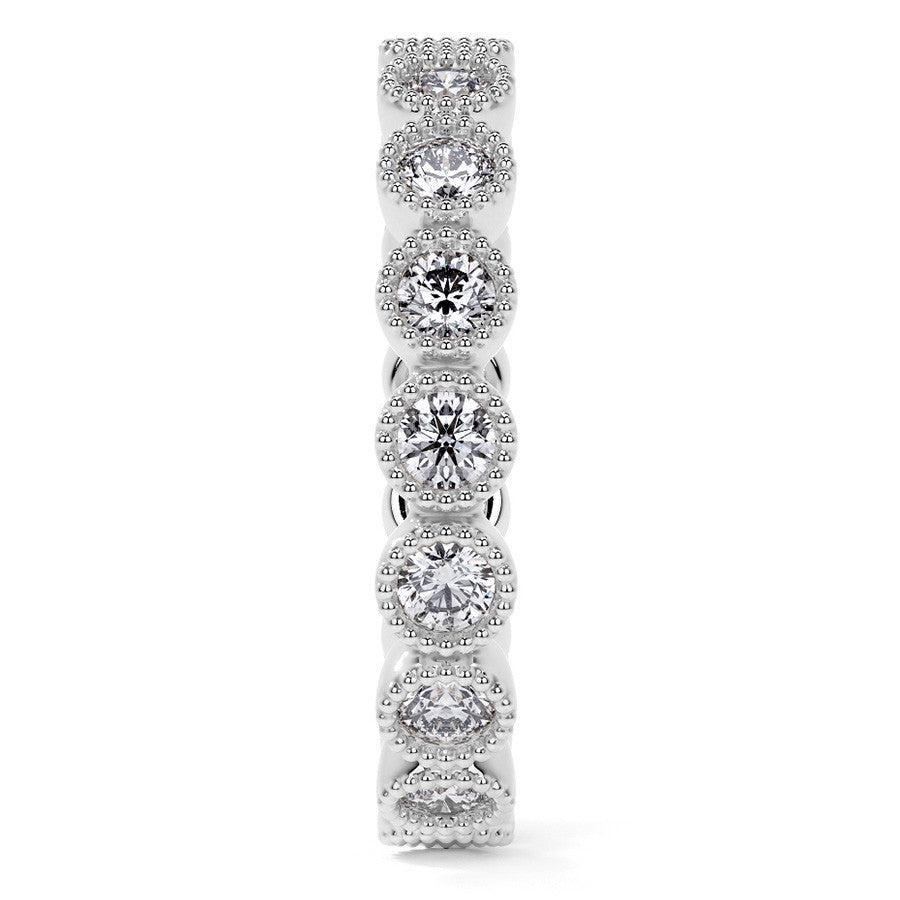 Round Brilliant Bezel Setting with Milgrain Moissanite Eternity Ring 0.8ct - 1.0ct