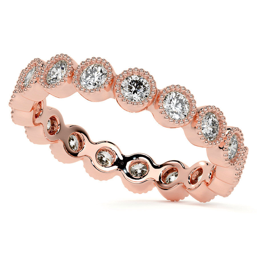Round Brilliant Bezel Setting with Milgrain Moissanite Eternity Ring 0.8ct - 1.0ct