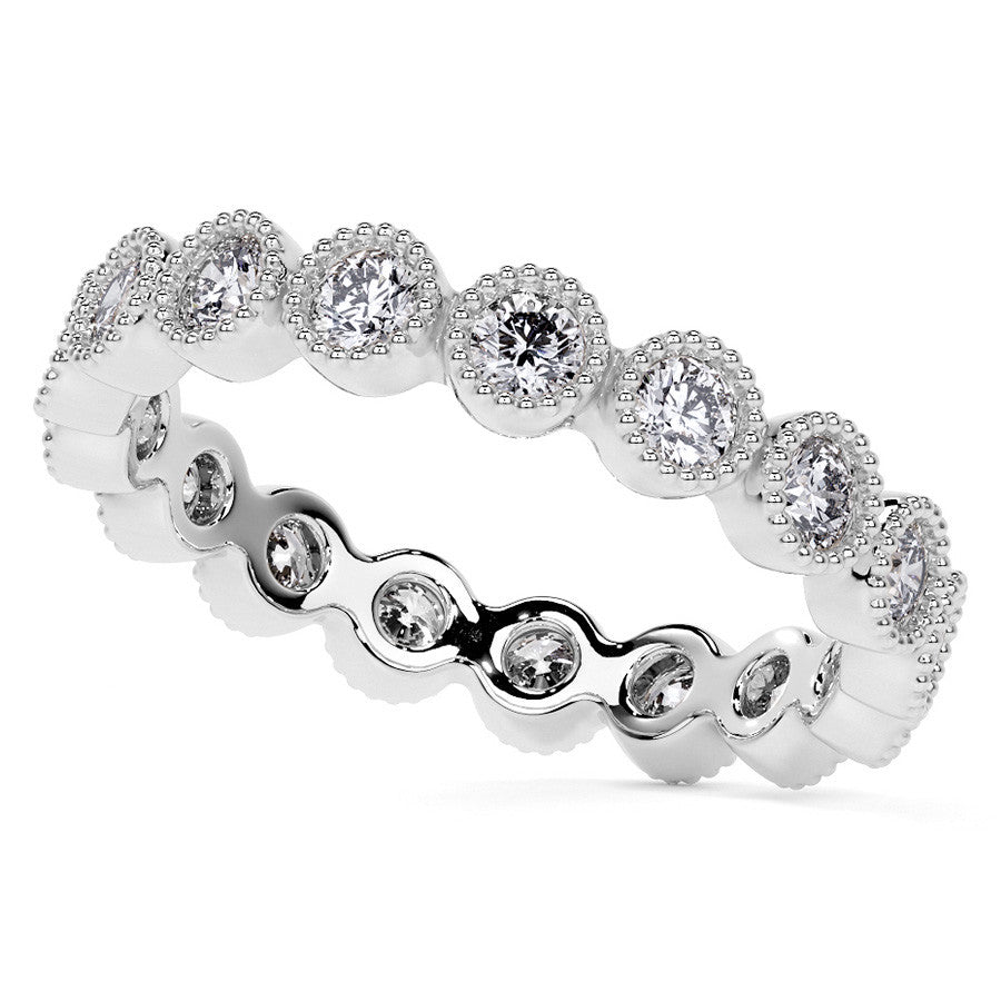 Round Brilliant Bezel Setting with Milgrain Moissanite Eternity Ring 0.8ct - 1.0ct