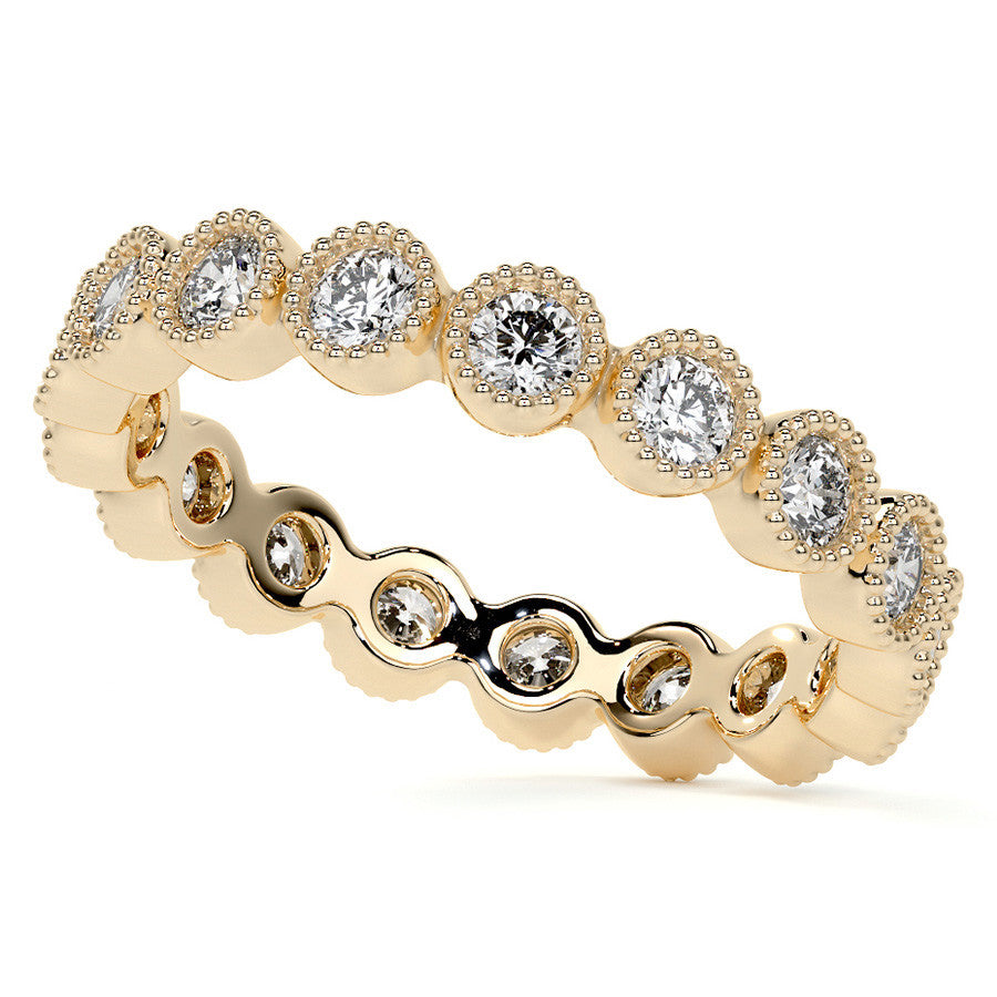 Round Brilliant Bezel Setting with Milgrain Moissanite Eternity Ring 0.8ct - 1.0ct