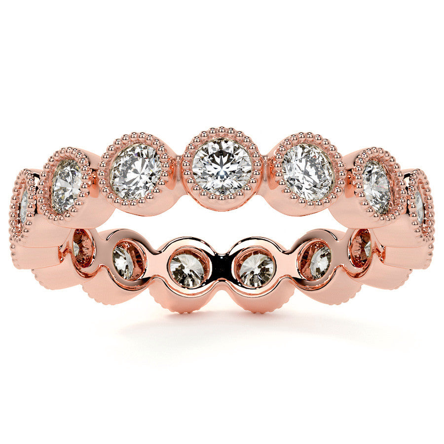 Round Brilliant Bezel Setting with Milgrain Moissanite Eternity Ring 1.3ct - 1.6ct