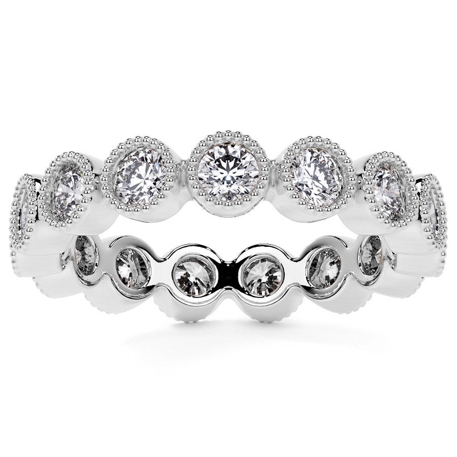 Round Brilliant Bezel Setting with Milgrain Moissanite Eternity Ring 1.3ct - 1.6ct