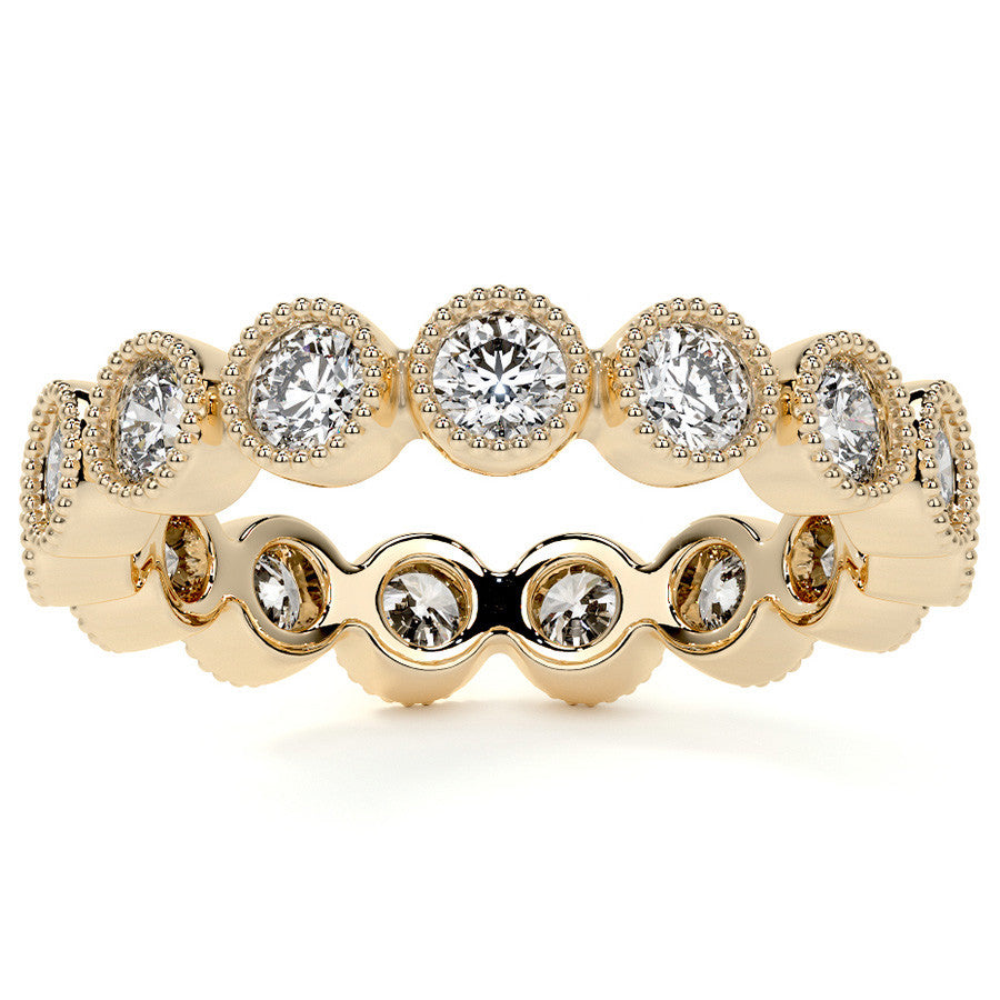Round Brilliant Bezel Setting with Milgrain Moissanite Eternity Ring 1.3ct - 1.6ct