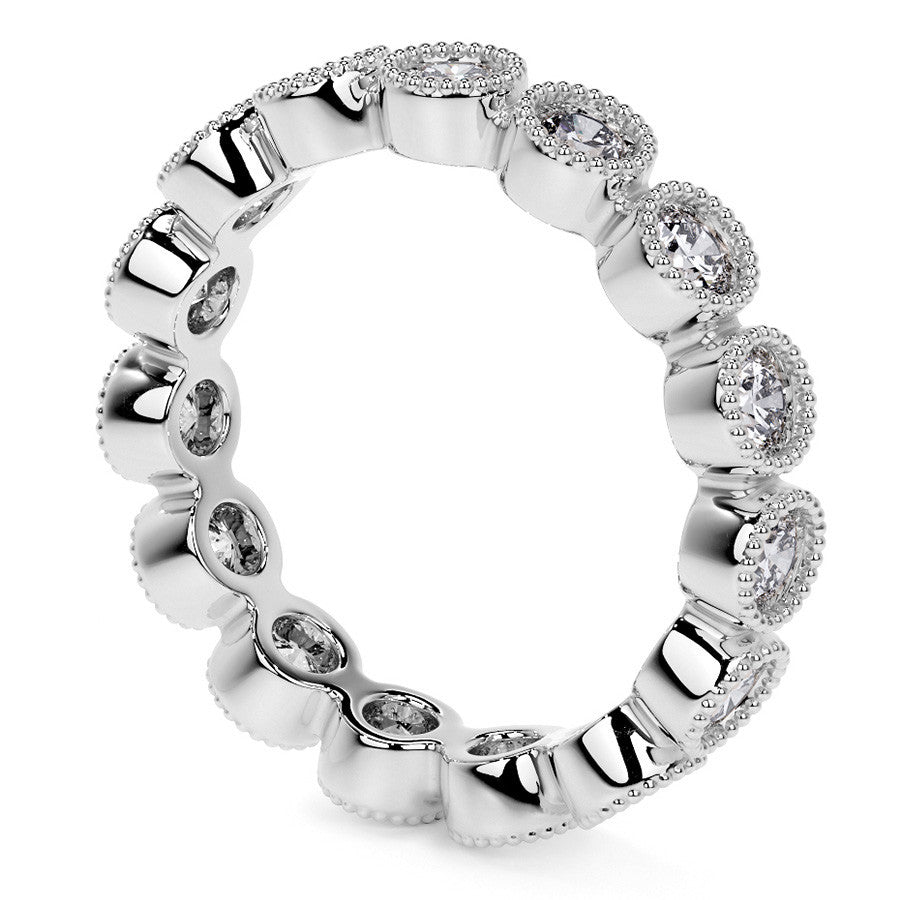 Round Brilliant Bezel Setting with Milgrain Moissanite Eternity Ring 1.3ct - 1.6ct