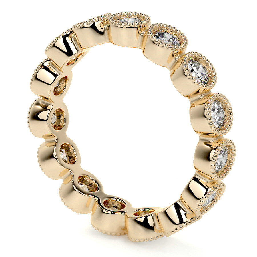 Round Brilliant Bezel Setting with Milgrain Moissanite Eternity Ring 1.3ct - 1.6ct