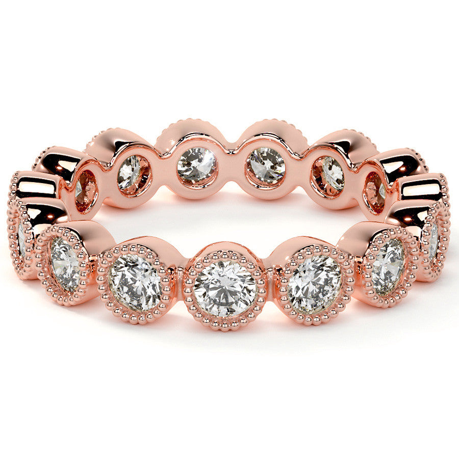 Round Brilliant Bezel Setting with Milgrain Moissanite Eternity Ring 1.3ct - 1.6ct