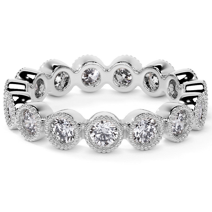 Round Brilliant Bezel Setting with Milgrain Moissanite Eternity Ring 1.3ct - 1.6ct