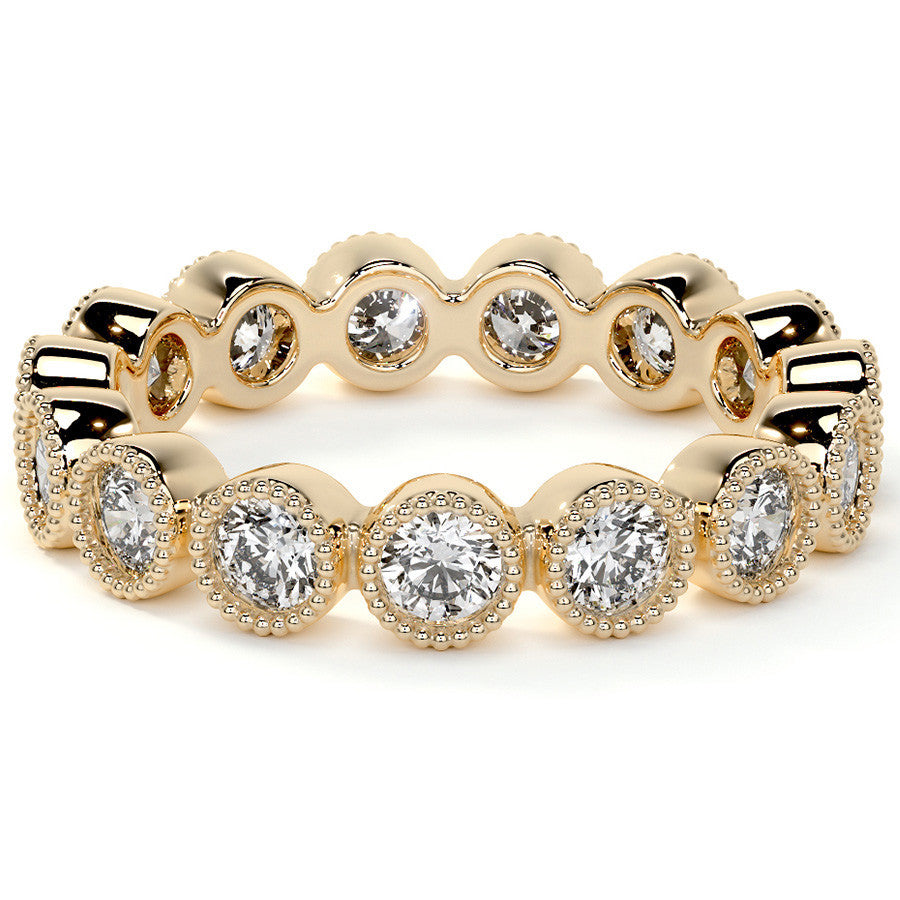 Round Brilliant Bezel Setting with Milgrain Moissanite Eternity Ring 1.3ct - 1.6ct