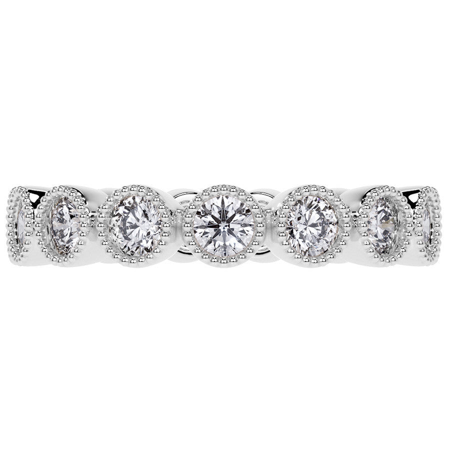 Round Brilliant Bezel Setting with Milgrain Moissanite Eternity Ring 1.3ct - 1.6ct