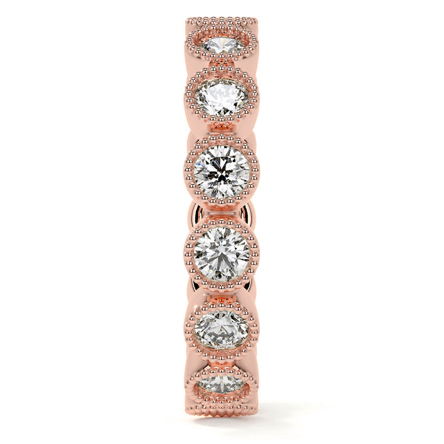 Round Brilliant Bezel Setting with Milgrain Moissanite Eternity Ring 1.3ct - 1.6ct