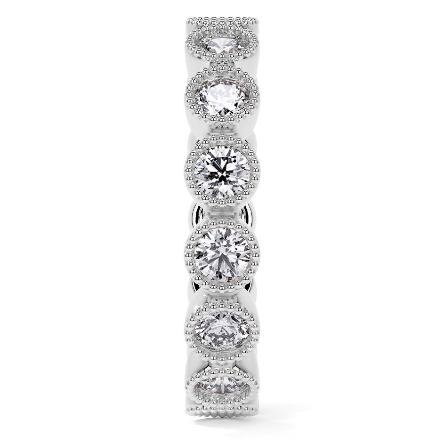 Round Brilliant Bezel Setting with Milgrain Moissanite Eternity Ring 1.3ct - 1.6ct