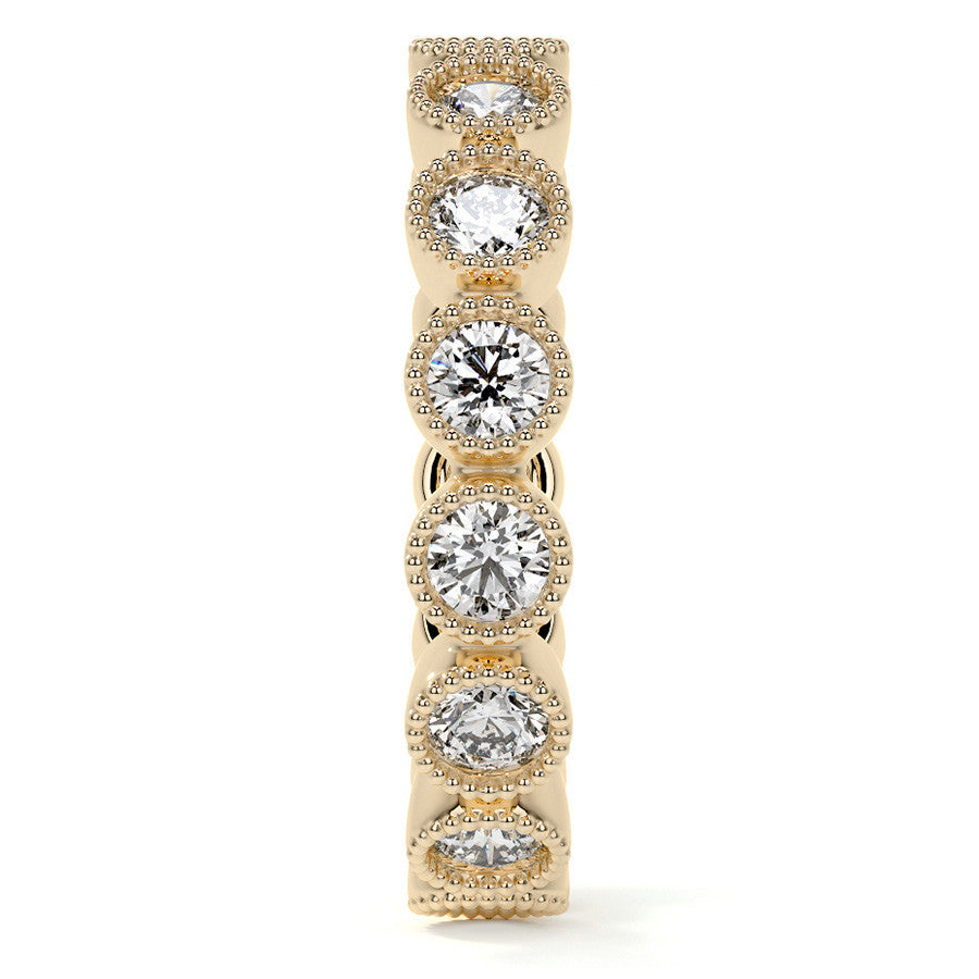 Round Brilliant Bezel Setting with Milgrain Moissanite Eternity Ring 1.3ct - 1.6ct