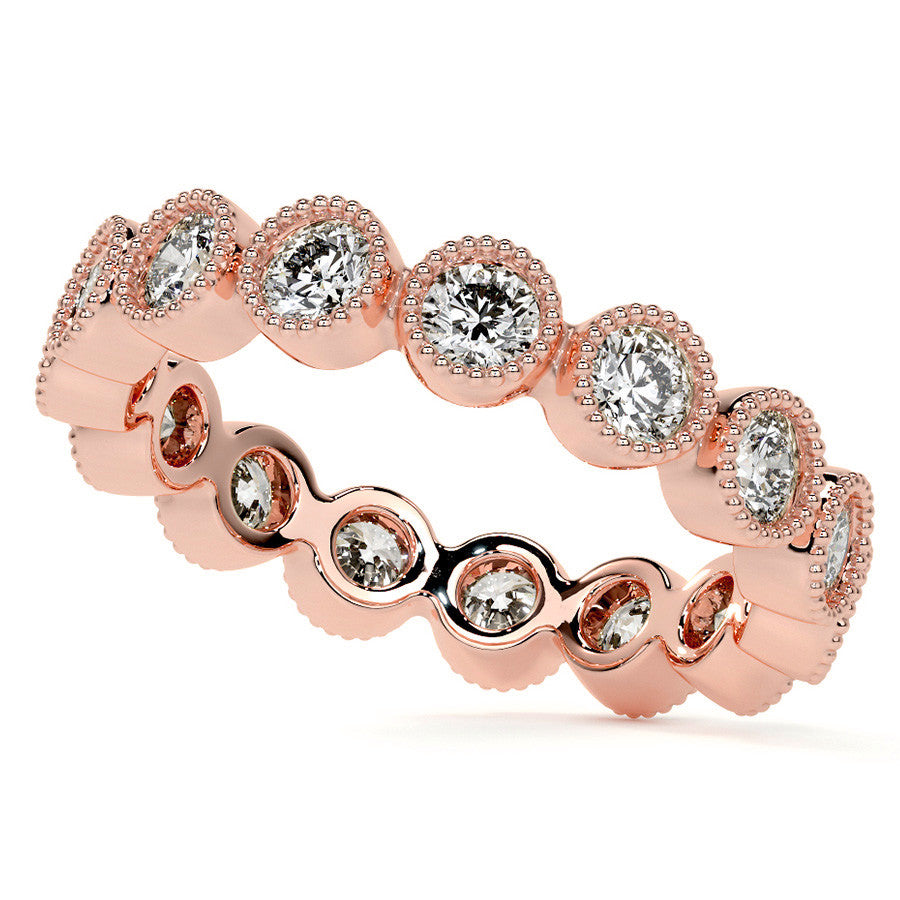 Round Brilliant Bezel Setting with Milgrain Moissanite Eternity Ring 1.3ct - 1.6ct