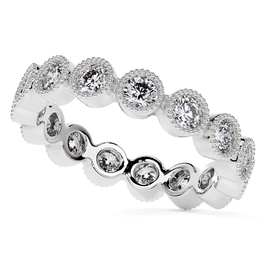 Round Brilliant Bezel Setting with Milgrain Moissanite Eternity Ring 1.3ct - 1.6ct
