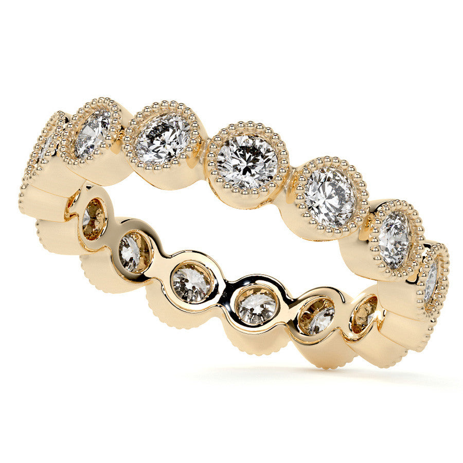 Round Brilliant Bezel Setting with Milgrain Moissanite Eternity Ring 1.3ct - 1.6ct