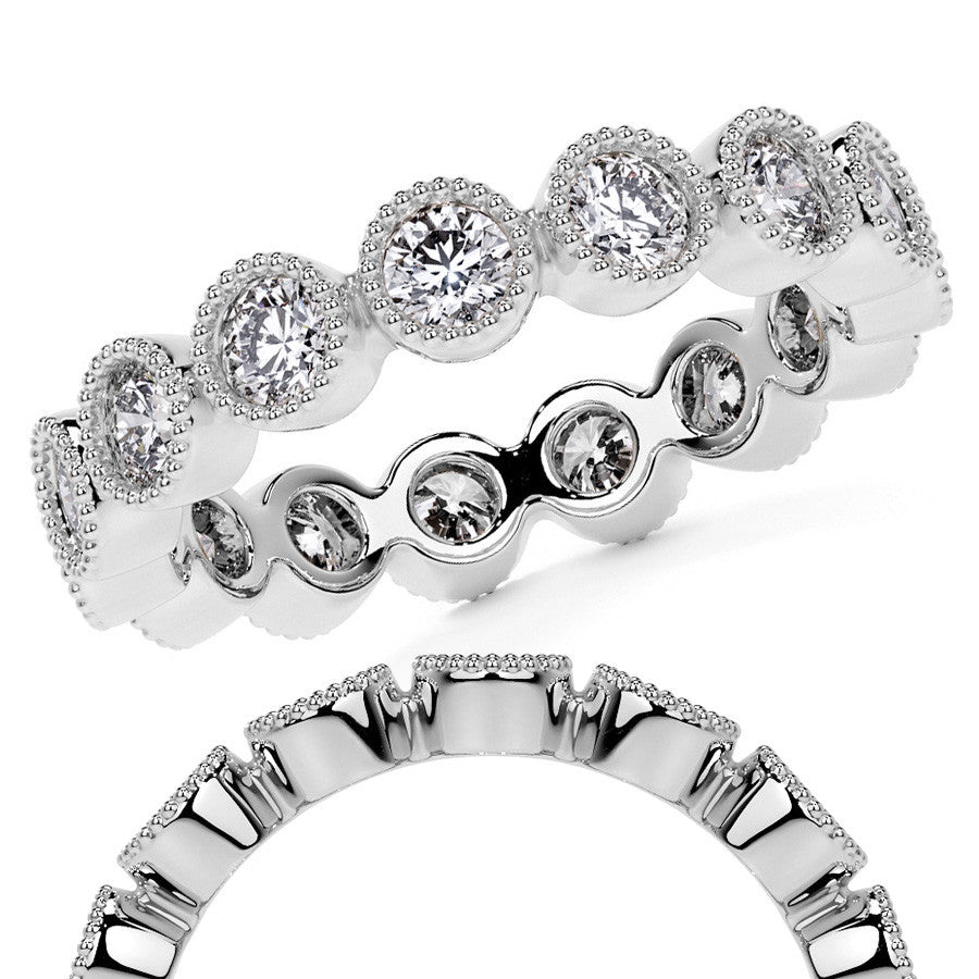 Round Brilliant Bezel Setting with Milgrain Moissanite Eternity Ring 1.3ct - 1.6ct