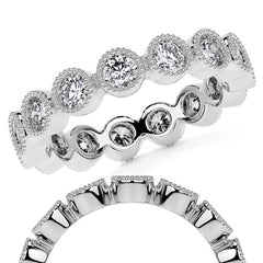 Round Brilliant Bezel Setting with Milgrain Moissanite Eternity Ring 1.3ct - 1.6ct