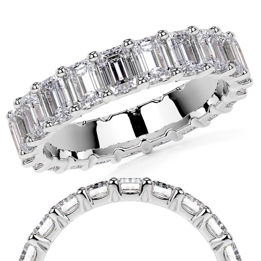 Emerald U-Prong Moissanite Eternity Ring 2.6ct - 3.2ct