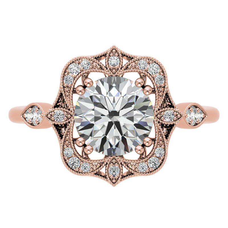 Unique Halo Round Brilliant Moissanite Engagement Ring