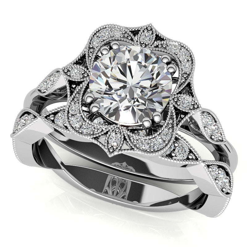 Unique Halo Round Brilliant Moissanite Engagement Ring