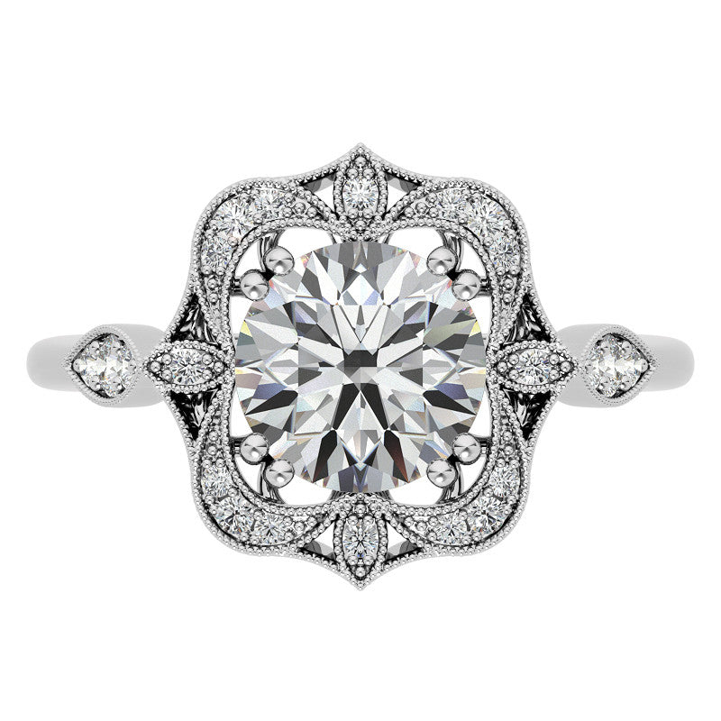 Unique Halo Round Brilliant Moissanite Engagement Ring