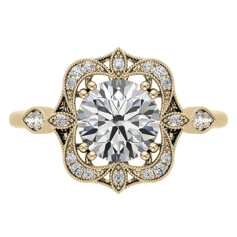 Unique Halo Round Brilliant Moissanite Engagement Ring