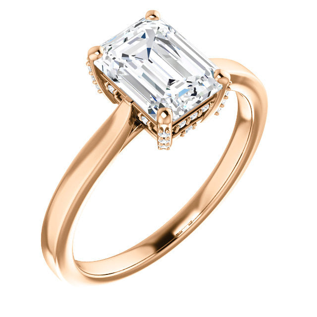 Emerald cut Moissanite Pave Basket Engagement Ring