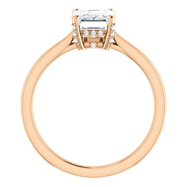 Emerald cut Moissanite Pave Basket Engagement Ring