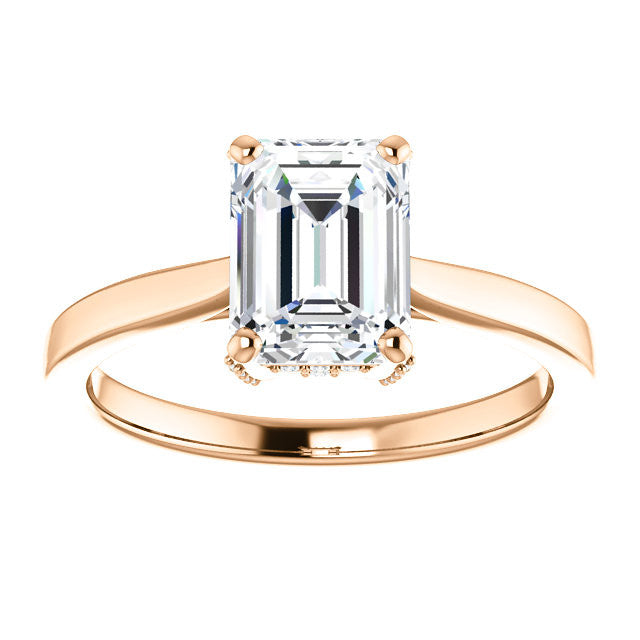 Emerald cut Moissanite Pave Basket Engagement Ring