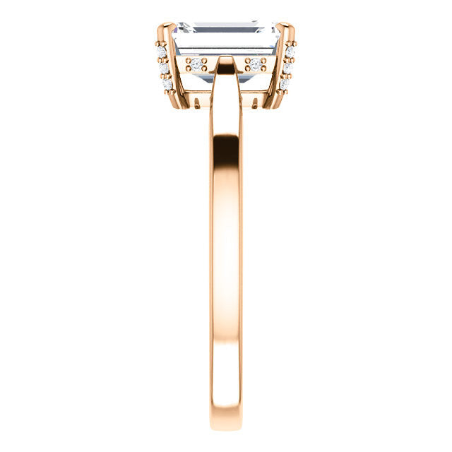 Emerald cut Moissanite Pave Basket Engagement Ring