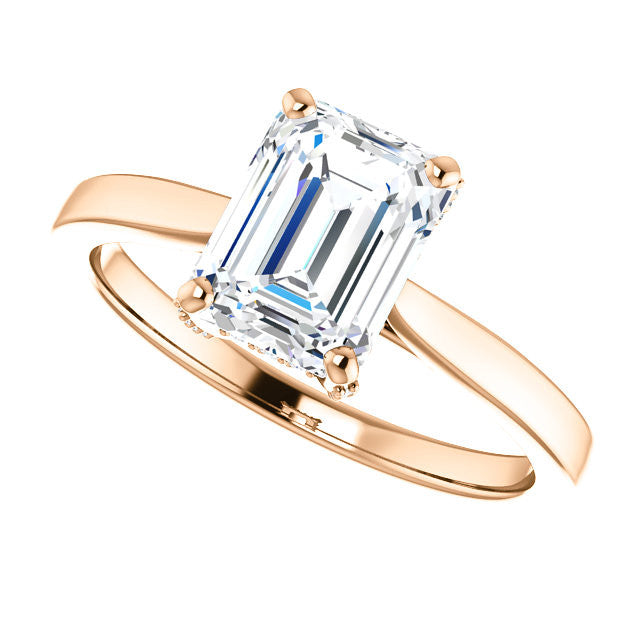 Emerald cut Moissanite Pave Basket Engagement Ring