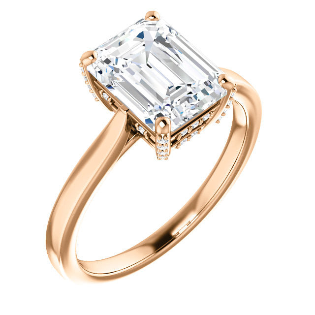 Emerald cut Moissanite Pave Basket Engagement Ring