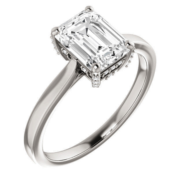 Emerald cut Moissanite Pave Basket Engagement Ring
