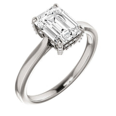 Emerald cut Moissanite Pave Basket Engagement Ring