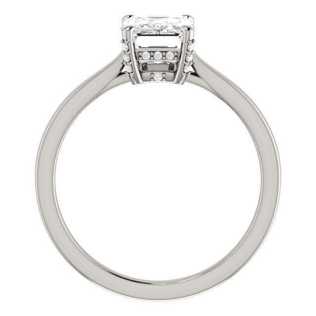 Emerald cut Moissanite Pave Basket Engagement Ring